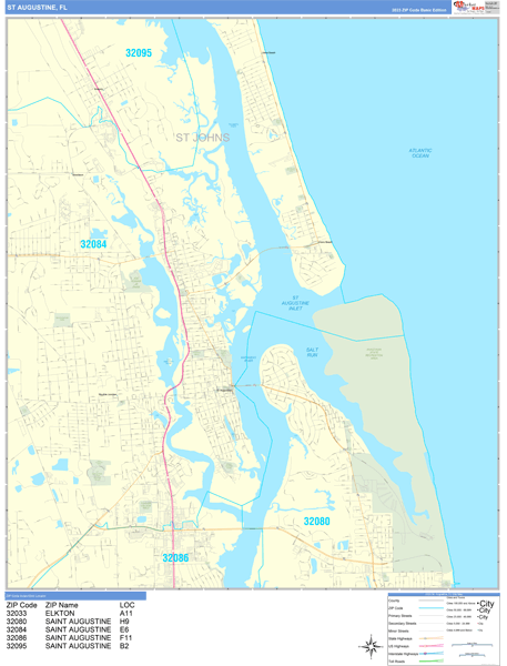 St. Augustine Zip Code Wall Map